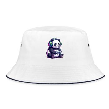 Panda with colorful headphones and controller gamer - Bucket Hat - white/navy - Front