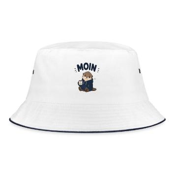 Moin Otter mit Kaffee Hoodie - Bucket Hat - Weiß/Navy - Vorne