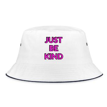 Sei einfach freundlich, pinker Text - Bucket Hat - Weiß/Navy - Vorne