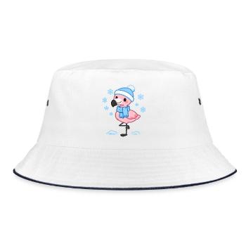 Winter Flamingo mit Schal - Bucket Hat - Weiß/Navy - Vorne