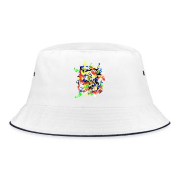 Yoga - Baumpose | Bunter Tanz der Farben - Bucket Hat - Weiß/Navy - Vorne