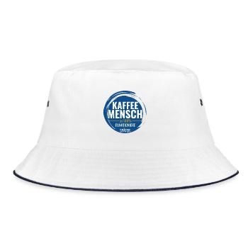 Kaffee Mensch – Zu 100% funktioniere ich später - Bucket Hat - Weiß/Navy - Vorne