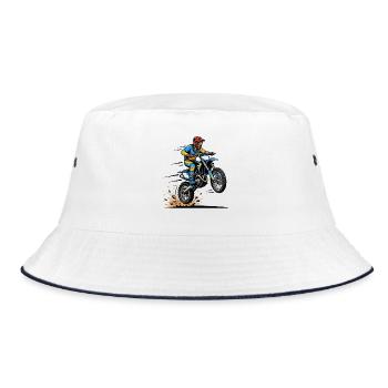 Motocross Sprung - Bucket Hat - Weiß/Navy - Vorne