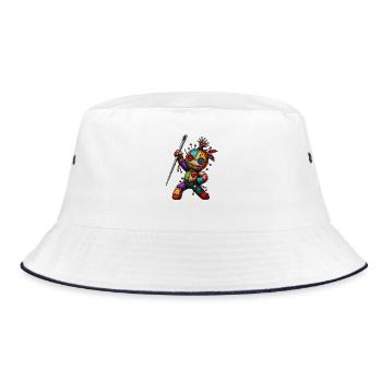 Patchwork Needle Puppet - Bucket Hat - white/navy - Front
