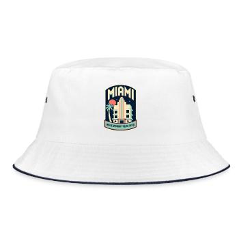 Pastell-Miami Art Deco Neon-Palmen - Bucket Hat - Weiß/Navy - Vorne