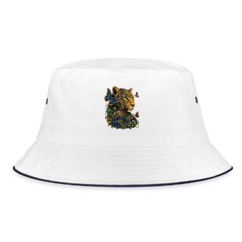 Leopard mit Blumen und Schmetterlingen - Bucket Hat - Weiß/Navy - Vorne