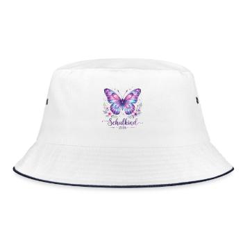 Schmetterling Schulbeginn 2026 - Bucket Hat - Weiß/Navy - Vorne