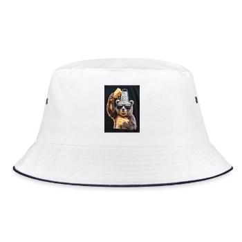 Bear with cheese, grater and sunglasses - Bucket Hat - white/navy - Front