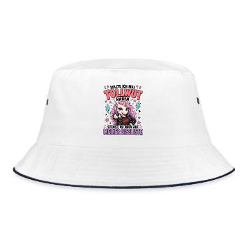 Tollwut Einhorn mit bissiger Ironie - Bucket Hat - Weiß/Navy - Vorne