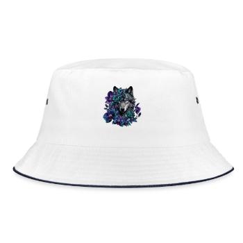 Wolf's head in a wreath of flowers - Bucket Hat - white/navy - Front