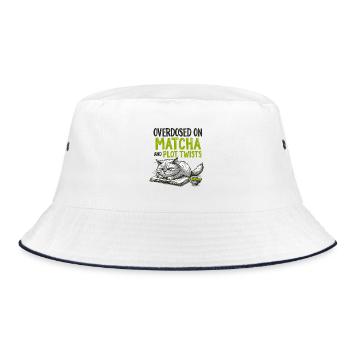 Cat Book Matcha Shirt Gift for Bookworms - Bucket Hat - white/navy - Front