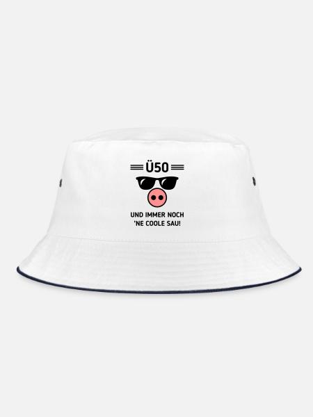 Ü50 Und Immer Noch ’Ne Coole Sau! Cool Geburtstag - Bucket Hat - Weiß/Navy - Vorne