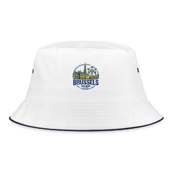 Brussels Belgium Skyline And Atomium Landmark View - Bucket Hat - white/navy - Front