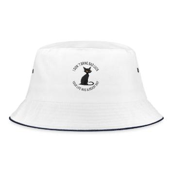I Don't Bring Bad Luck Funny Black Cat - Bucket Hat - white/navy - Front