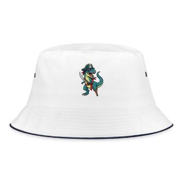 Pirate Dinosaur T Rex Buccaneer Humor - Bucket Hat - white/navy - Front