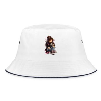 Cat and girl – friendship to cuddle - Bucket Hat - white/navy - Front