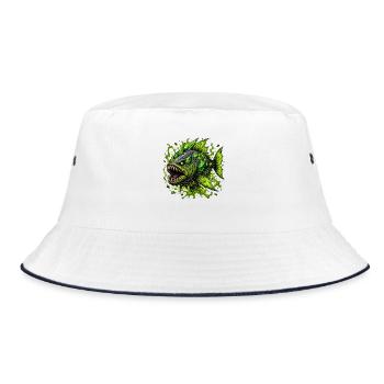 Grünes Tiefsee Monster - Bucket Hat - Weiß/Navy - Vorne