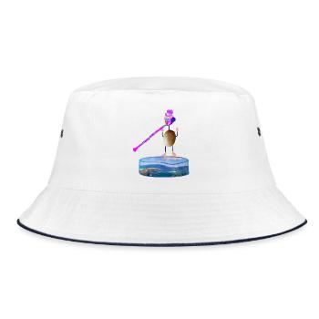 Kanaren - fantasiereiches Kiwi-Körper-Musik-Motiv - Bucket Hat - Weiß/Navy - Vorne