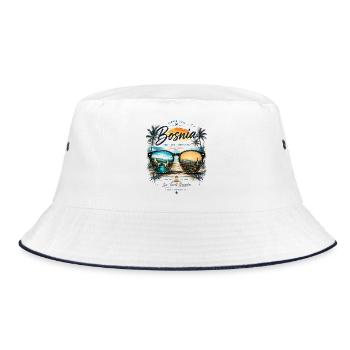 Bosnien Sonnenbrillen Reise - Bucket Hat - Weiß/Navy - Vorne