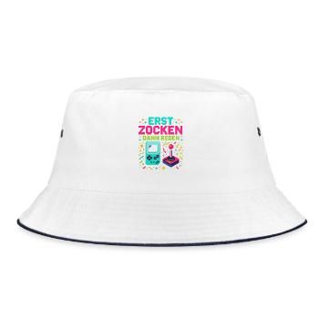 Erst Zocken Dann Reden - Bucket Hat - Weiß/Navy - Vorne