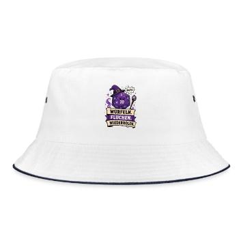 Würfeln Fluchen Wiederholen Shirt - Bucket Hat - Weiß/Navy - Vorne