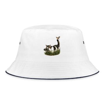 Vogelbeobachtende Katze #2 - Bucket Hat - Weiß/Navy - Vorne