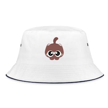 Braune Blob-Katze - Bucket Hat - Weiß/Navy - Vorne
