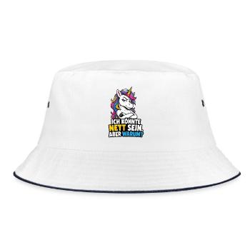 Ich Könnte Nett Sein Aber Warum Einhorn Spruch - Bucket Hat - Weiß/Navy - Vorne