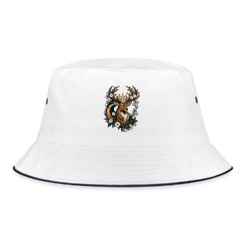 Mondstern Hirsch mit Blumenkranz - Bucket Hat - Weiß/Navy - Vorne