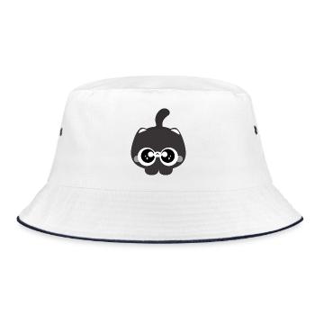 Midnight Kawaii Cat with Glasses - Bucket Hat - white/navy - Front