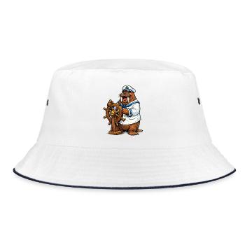 Walross als Seemann - Bucket Hat - Weiß/Navy - Vorne