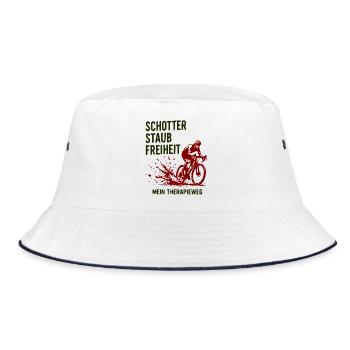 Schotter Staub Freiheit – Therapieweg - Bucket Hat - Weiß/Navy - Vorne