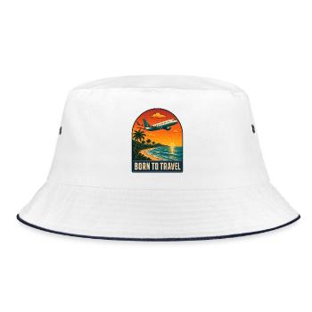 Born to Travel Palm Sea Beach with Air Plane - Bucket Hat - white/navy - Front