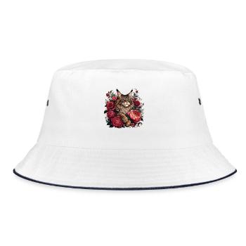 Cat portrait in a circle of flowers - Bucket Hat - white/navy - Front