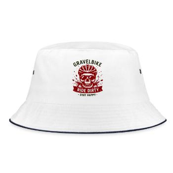 Gravel Bike Skull Ride Dirty Stay Happy - Bucket Hat - white/navy - Front