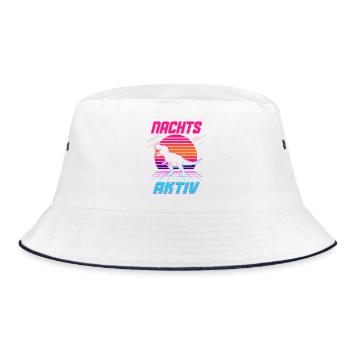 Nachts aktiv – Retro Dinosaurier im Neonlook - Bucket Hat - Weiß/Navy - Vorne