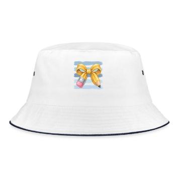 Gold pencil with bow artwork - Bucket Hat - white/navy - Front