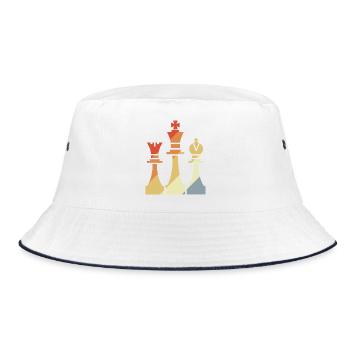 Vintage Chess Pieces Sketch - Bucket Hat - white/navy - Front