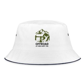 Offroad Freiheit: Berge & Trail - Bucket Hat - Weiß/Navy - Vorne