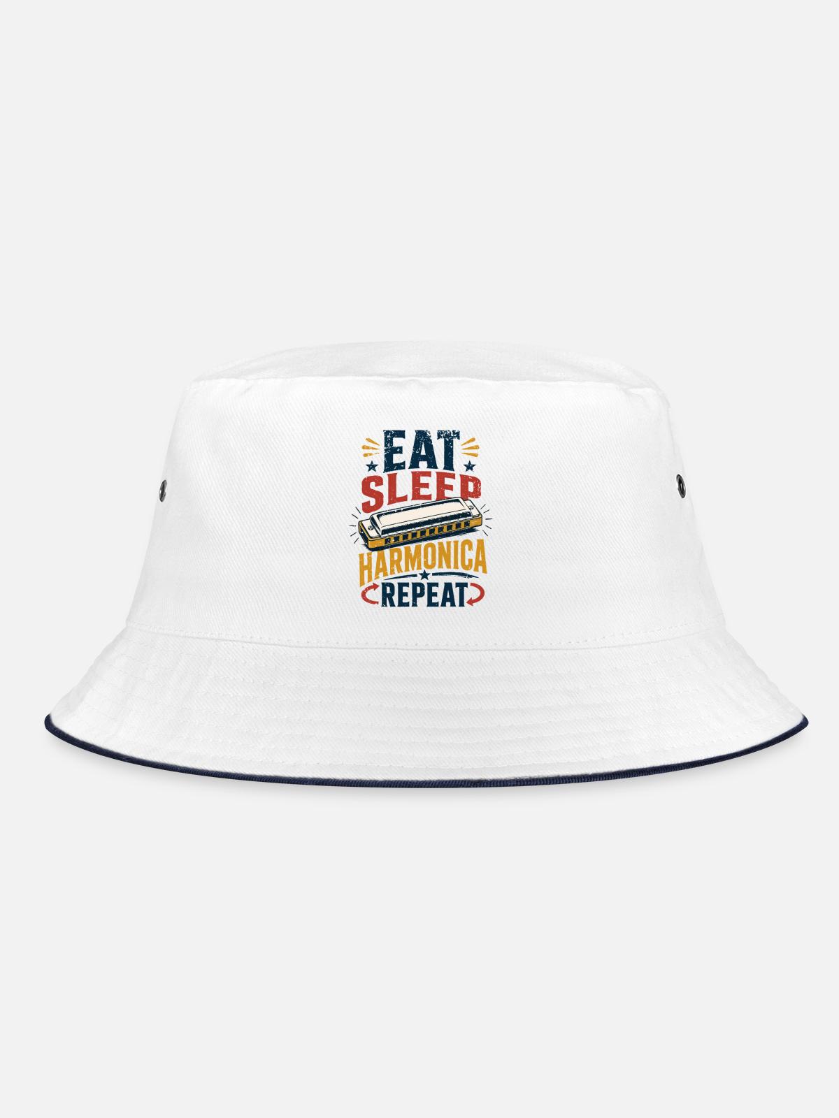 Instrument Harmonica Repeat-Music Harmonica - Bucket Hat - white/navy - Front