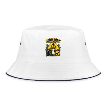Beginner-Safe Mushroom Foraging Rule: Forage Safel - Bucket Hat - white/navy - Front