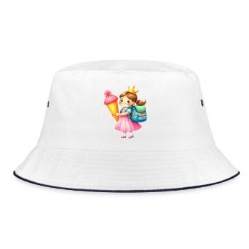 Little Princess with Crown & School Cone – School - Bucket Hat - white/navy - Front