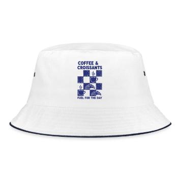 Breakfast Coffee Croissants Fuel For The Day - Bucket Hat - white/navy - Front