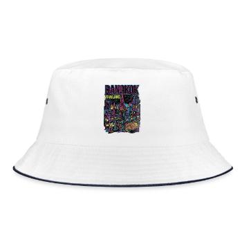 Bangkok Neonstadt Thailand Signage & Streetfood - Bucket Hat - Weiß/Navy - Vorne