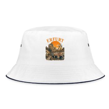  Vintage Erfurt Skyline historische Straßenansicht - Bucket Hat - Weiß/Navy - Vorne