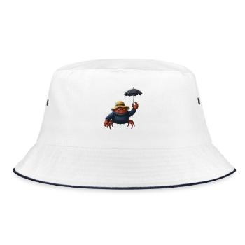 Angry crab with umbrella rainy weather - Bucket Hat - white/navy - Front