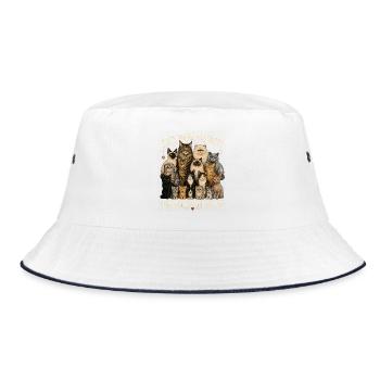 Cats Gather: Feline Crew Cheer - Bucket Hat - white/navy - Front