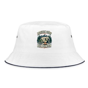 Arbeiten stört beim Campen – Bergcamping - Bucket Hat - Weiß/Navy - Vorne