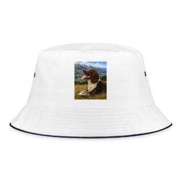 Mountain Landscape Dog Portrait - Bucket Hat - white/navy - Front