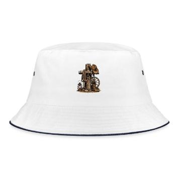 Western Rustic Post, Lasso and Hat - Bucket Hat - white/navy - Front